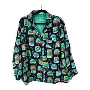 Nick & Nora Snow Globe Sock Monkey Pajama Top Blue EUC Sz XXL